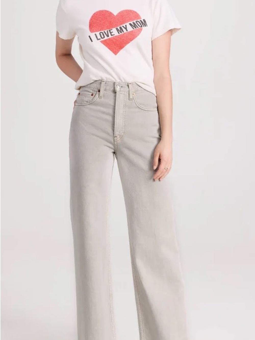 REDONE High-Waist Wide Leg Jeans in Light Gray